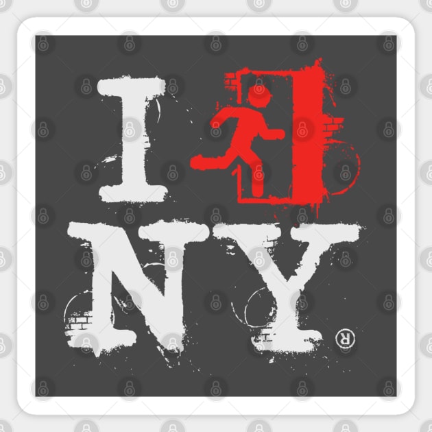 I Left NY - white/red Sticker by Toad King Studios